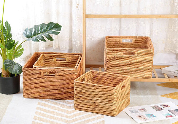 Storage Baskets for Kitchen, Woven Rattan Rectangular Storage Baskets, Wicker Storage Basket for Clothes, Storage Baskets for Bathroom, Storage Baskets for Toys-artworkcanvas