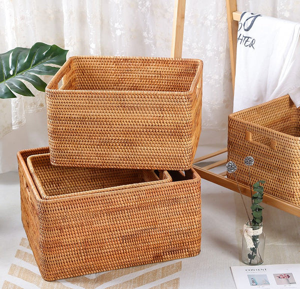 Storage Basket for Shelves, Large Rectangular Storage Basket, Storage Baskets for Kitchen, Woven Storage Basket for Living Room-artworkcanvas