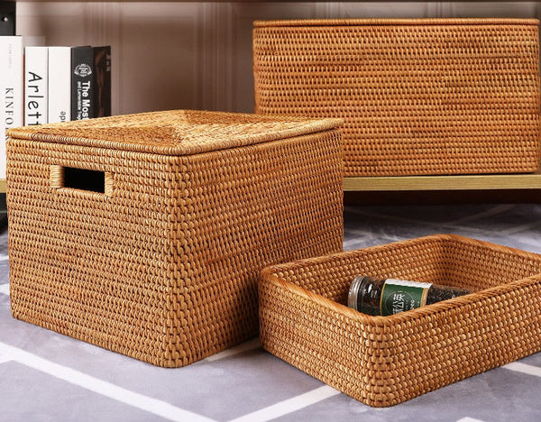 Oversized Rattan Storage Basket, Extra Large Rectangular Storage Basket for Clothes, Storage Baskets for Bathroom, Bedroom Storage Baskets-artworkcanvas