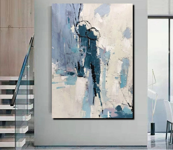 Living Room Abstract Paintings, Hand Painted Canvas Paintings, Large Wall Art Ideas, Heavy Texture Painting, Blue Modern Abstract Painting-artworkcanvas