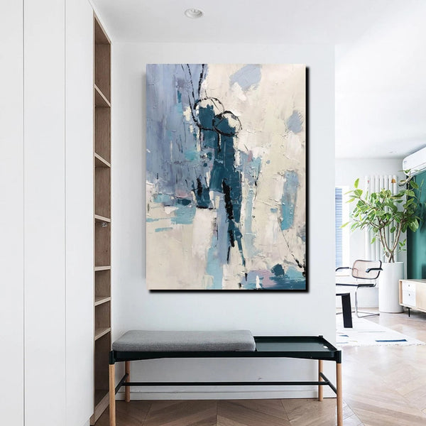 Living Room Abstract Paintings, Hand Painted Canvas Paintings, Large Wall Art Ideas, Heavy Texture Painting, Blue Modern Abstract Painting-artworkcanvas