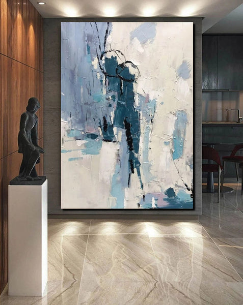 Living Room Abstract Paintings, Hand Painted Canvas Paintings, Large Wall Art Ideas, Heavy Texture Painting, Blue Modern Abstract Painting-artworkcanvas