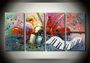 Violin Painting, Abstract Painting, Music Painting, 4 Panel Art Painting, Abstract Art on Canvas, Living Room Wall Art Paintings-artworkcanvas