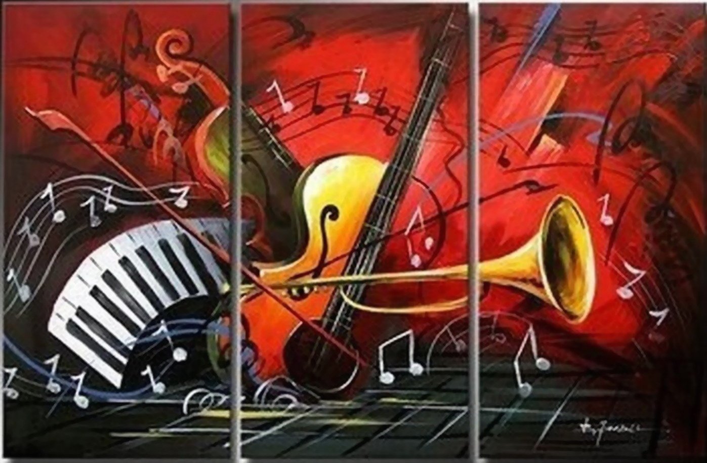 Abstract Art, Red Abstract Painting, Bedroom Wall Art, Violin, Horn, Guitar Painting, Extra Large Painting-artworkcanvas