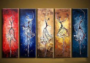 5 Piece Canvas Paintings, Ballet Dancer Painting, Dancing Girl Painting, Abstract Painting for Dining Room, Abstract Acrylic Painting on Canvas-artworkcanvas