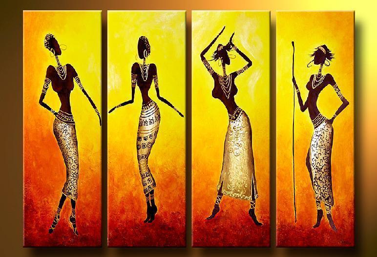 African Girl Painting, 4 Piece Canvas Art, African Woman Painting, Abstract Figure Painting, Abstract Paintings for Bedroom-artworkcanvas