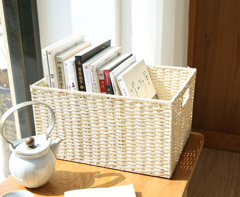 Large Woven Straw Storage Basket, Storage Basket for Bedroom, Rectangle Storage Basket, Picnic Storage Basket, Storage Basket for Toys-artworkcanvas