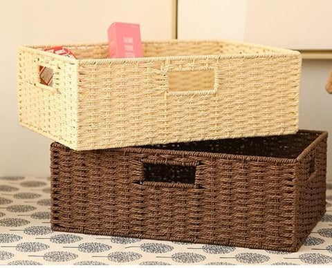 Woven Straw basket, Storage Basket, Rectangle Basket, Picnic Basket-artworkcanvas