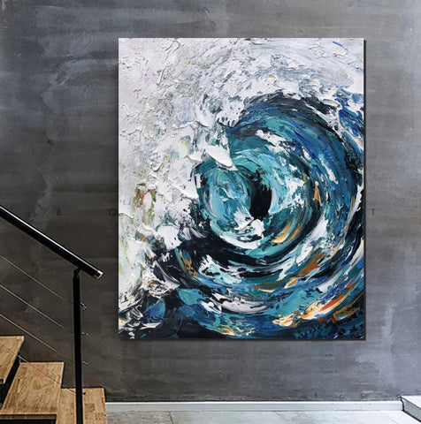 Big Wave Painting, Seascape Canvas Painting, Living Room Wall Art Painting, Landscape Canvas Paintings, Heavy Texture Canvas Art-artworkcanvas