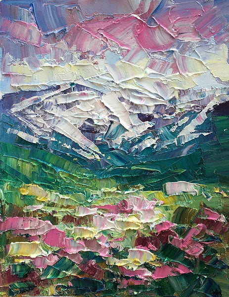 Mountain Flower Landscape Painting, Canvas Painting, Small Oil Painting, Heavy Texture Oil Painting, 8X10 inch-artworkcanvas