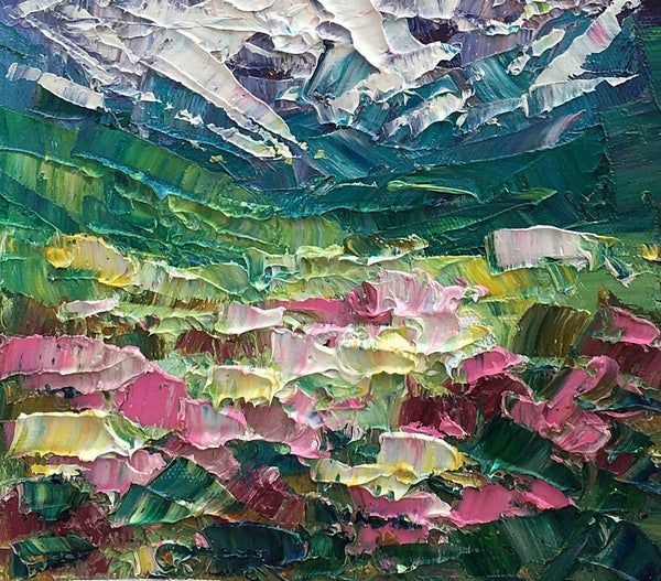 Mountain Flower Landscape Painting, Canvas Painting, Small Oil Painting, Heavy Texture Oil Painting, 8X10 inch-artworkcanvas