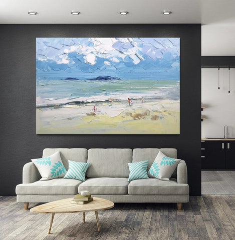 Seashore Beach Paintings, Living Room Canvas Art Ideas, Contemporary Abstract Art for Bedroom, Large Landscape Painting, Simple Modern Art-artworkcanvas