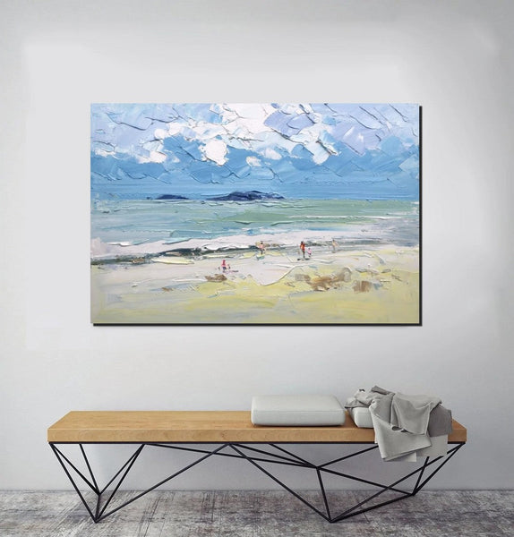 Seashore Beach Paintings, Living Room Canvas Art Ideas, Contemporary Abstract Art for Bedroom, Large Landscape Painting, Simple Modern Art-artworkcanvas