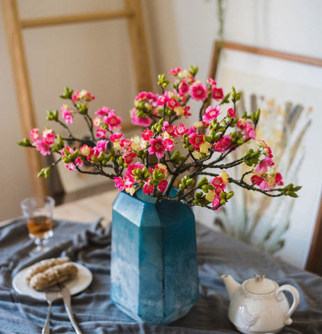 Creative Flower Arrangement Ideas for Home Decoration, Red Cherry Blossom, Sakura Flowers, Unique Artificial Flowers, Simple Artificial Floral for Dining Room-artworkcanvas