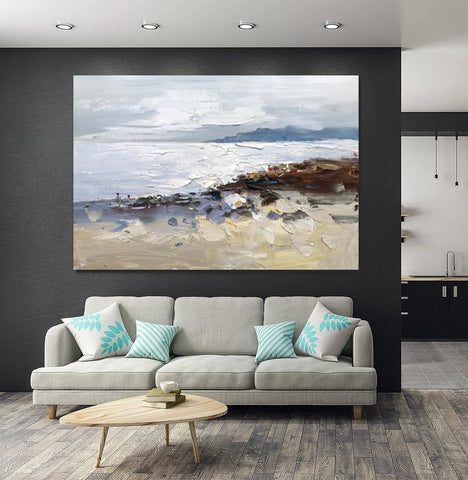 Landscape Paintings for Living Room, Landscape Canvas Paintings, Abstract Landscape Paintings, Seashore Beach paintings, Heavy Texture Canvas Art-artworkcanvas