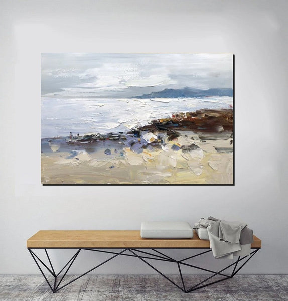Landscape Paintings for Living Room, Landscape Canvas Paintings, Abstract Landscape Paintings, Seashore Beach paintings, Heavy Texture Canvas Art-artworkcanvas