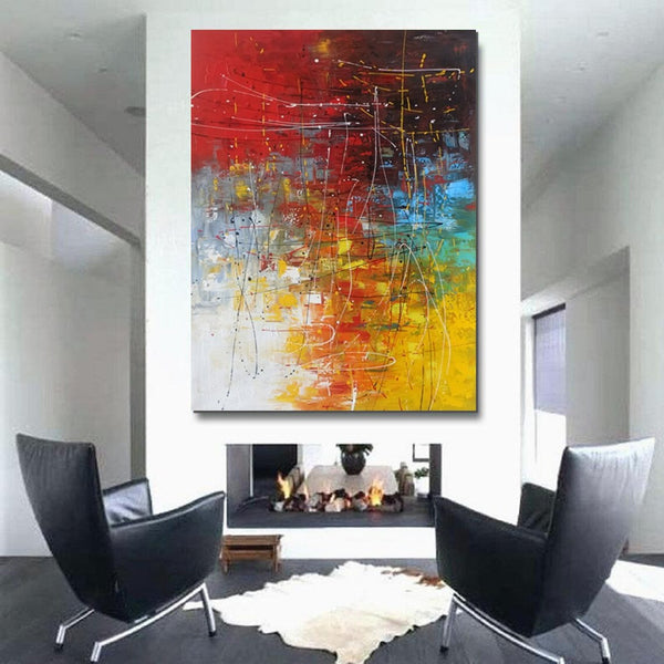 Contemporary Canvas Artwork, Large Modern Acrylic Painting, Red Abstract Wall Art Paintings, Modern Art for Dining Room, Hand Painted Wall Art Painting-artworkcanvas