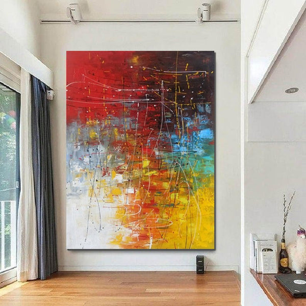 Contemporary Canvas Artwork, Large Modern Acrylic Painting, Red Abstract Wall Art Paintings, Modern Art for Dining Room, Hand Painted Wall Art Painting-artworkcanvas