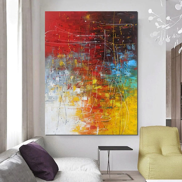 Contemporary Canvas Artwork, Large Modern Acrylic Painting, Red Abstract Wall Art Paintings, Modern Art for Dining Room, Hand Painted Wall Art Painting-artworkcanvas