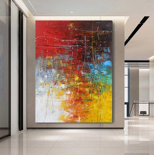 Contemporary Canvas Artwork, Large Modern Acrylic Painting, Red Abstract Wall Art Paintings, Modern Art for Dining Room, Hand Painted Wall Art Painting-artworkcanvas