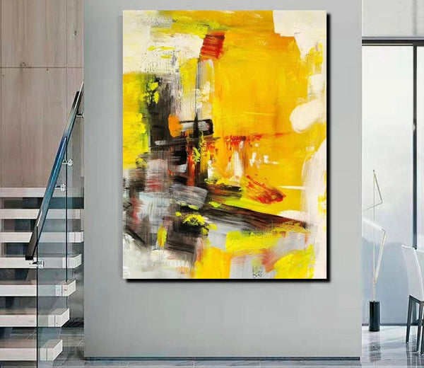 Large Canvas Paintings Behind Sofa, Acrylic Painting for Living Room, Yellow Contemporary Modern Art, Buy Large Paintings Online-artworkcanvas