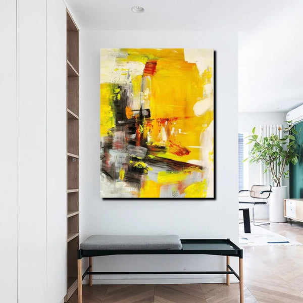Large Canvas Paintings Behind Sofa, Acrylic Painting for Living Room, Yellow Contemporary Modern Art, Buy Large Paintings Online-artworkcanvas