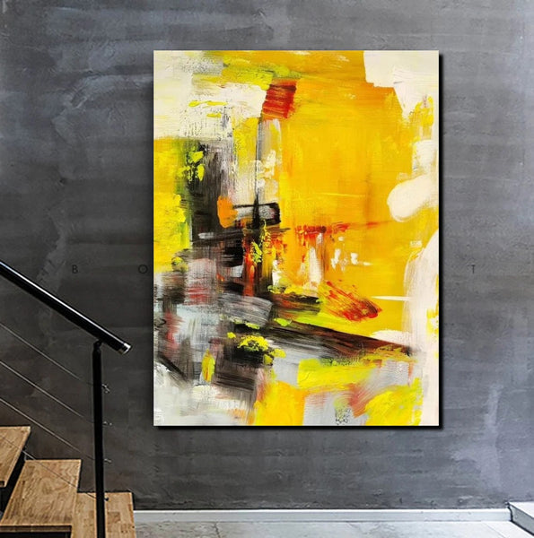 Large Canvas Paintings Behind Sofa, Acrylic Painting for Living Room, Yellow Contemporary Modern Art, Buy Large Paintings Online-artworkcanvas