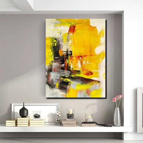Large Canvas Paintings Behind Sofa, Acrylic Painting for Living Room, Yellow Contemporary Modern Art, Buy Large Paintings Online-artworkcanvas