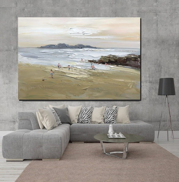 Acrylic Paintings on Canvas, Beach Seashore Paintings, Large Paintings for Bedroom, Landscape Painting for Living Room, Palette Knife Paintings-artworkcanvas