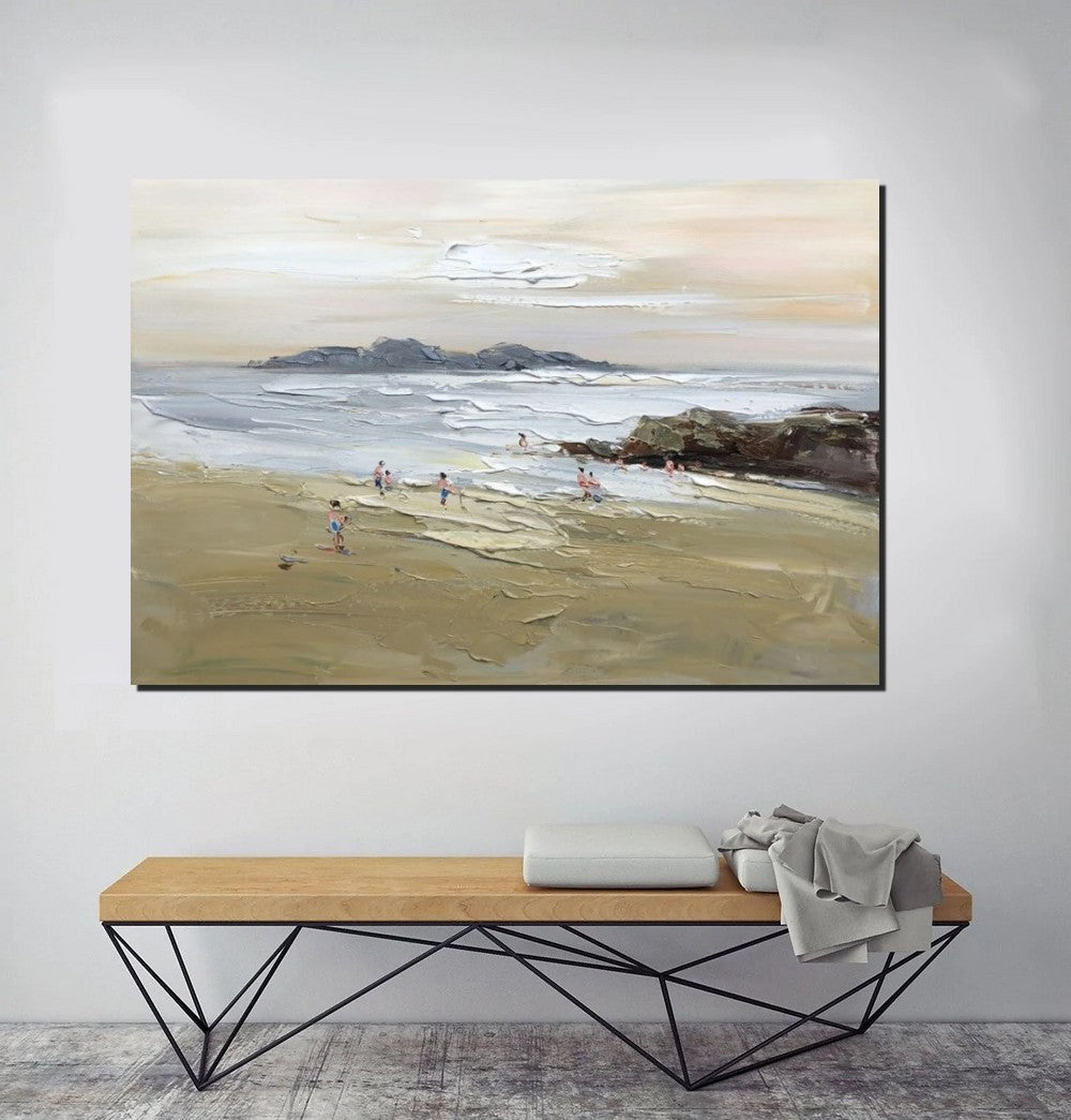 Acrylic Paintings on Canvas, Beach Seashore Paintings, Large Paintings for Bedroom, Landscape Painting for Living Room, Palette Knife Paintings-artworkcanvas