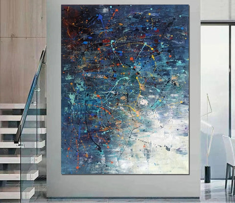 Extra Large Paintings for Living Room, Hand Painted Wall Art Paintings, Blue Abstract Acrylic Painting, Modern Abstract Art for Dining Room-artworkcanvas