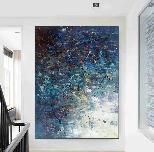 Extra Large Paintings for Living Room, Hand Painted Wall Art Paintings, Blue Abstract Acrylic Painting, Modern Abstract Art for Dining Room-artworkcanvas