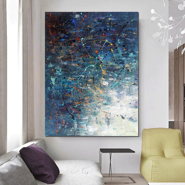 Extra Large Paintings for Living Room, Hand Painted Wall Art Paintings, Blue Abstract Acrylic Painting, Modern Abstract Art for Dining Room-artworkcanvas