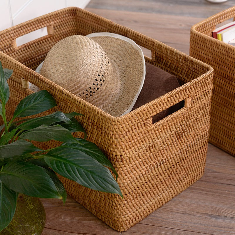 Rectangular Wicker Storage Basket For Clothes Organization Handmade Rattan Laundry Bin