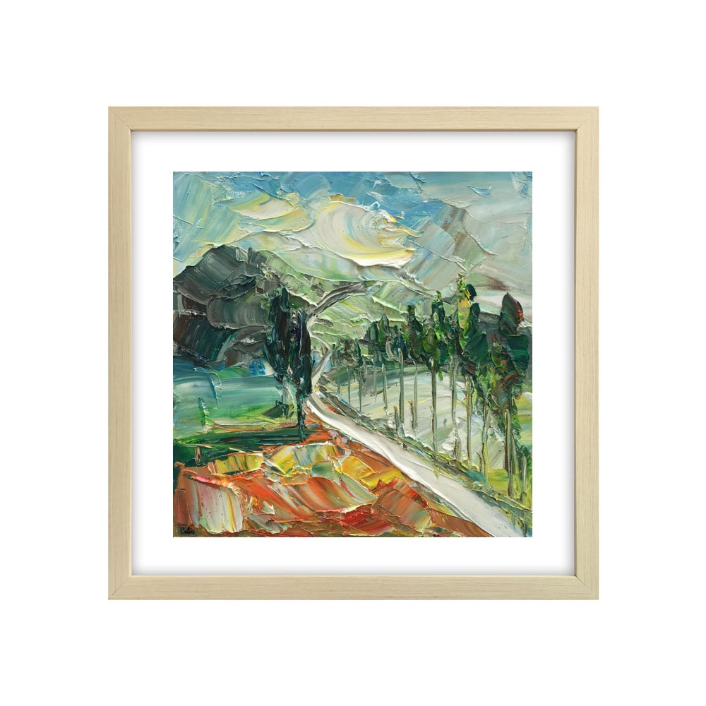 Tree and Path Painting, Abstract Landscape Painting, Small Oil Painting, Heavy Texture Oil Painting, 12X12 inch-artworkcanvas