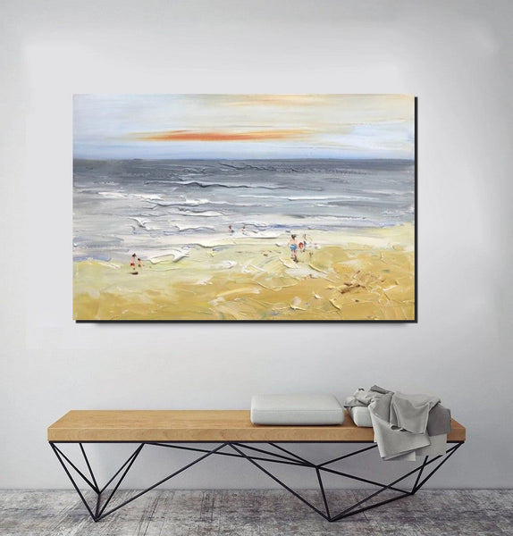 Acrylic Paintings for Living Room, Landscape Canvas Paintings, Abstract Landscape Paintings, Seashore Painting, Beach paintings, Heavy Texture Canvas Art-artworkcanvas