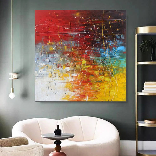 Contemporary Art Painting, Modern Paintings, Bedroom Acrylic Painting, Living Room Wall Painting, Large Red Canvas Painting, Simple Painting Ideas-artworkcanvas