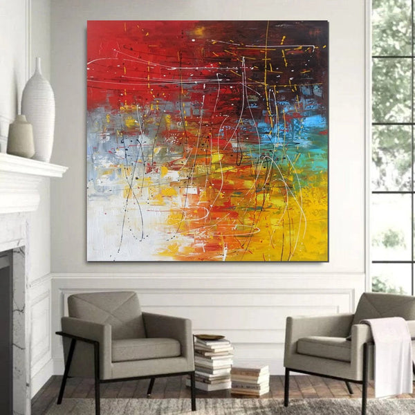 Contemporary Art Painting, Modern Paintings, Bedroom Acrylic Painting, Living Room Wall Painting, Large Red Canvas Painting, Simple Painting Ideas-artworkcanvas