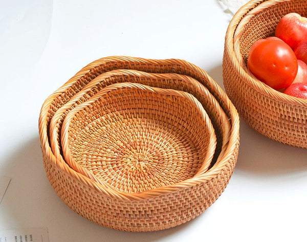 Small Rattan Baskets, Round Storage Basket, Woven Storage Baskets, Kitchen Storage Baskets, Storage Baskets for Shelves-artworkcanvas