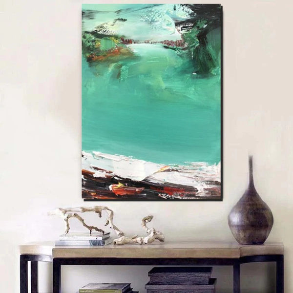 Hand Painted Canvas Art, Simple Painting Ideas for Bedroom, Palette Knife Paintings, Green Modern Paintings for Living Room-artworkcanvas