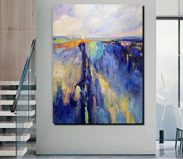 Acrylic Paintings on Canvas, Large Paintings Behind Sofa, Acrylic Painting for Bedroom, Blue Modern Paintings, Buy Paintings Online-artworkcanvas