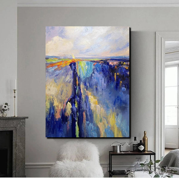 Acrylic Paintings on Canvas, Large Paintings Behind Sofa, Acrylic Painting for Bedroom, Blue Modern Paintings, Buy Paintings Online-artworkcanvas