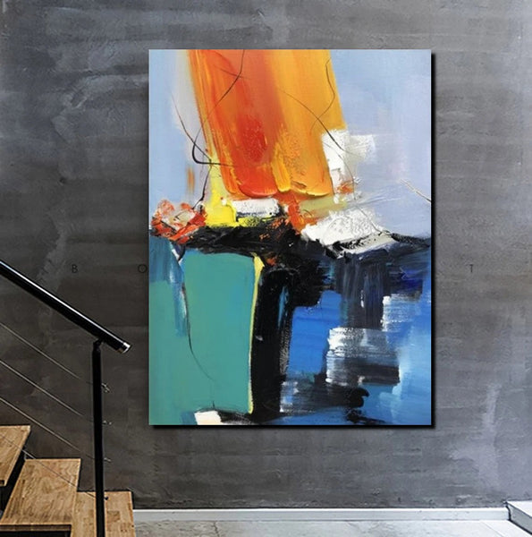 Acrylic Paintings on Canvas, Large Paintings Behind Sofa, Abstract Painting for Living Room, Blue Modern Paintings, Palette Knife Paintings-artworkcanvas