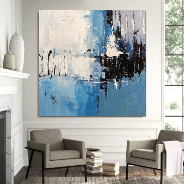 Simple Abstract Painting for Living Room, Modern Paintings for Dining Room, Blue Contemporary Modern Art Paintings, Hand Painted Art, Bedroom Wall Art Ideas-artworkcanvas