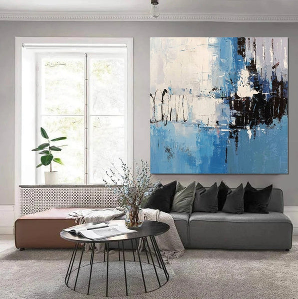 Simple Abstract Painting for Living Room, Modern Paintings for Dining Room, Blue Contemporary Modern Art Paintings, Hand Painted Art, Bedroom Wall Art Ideas-artworkcanvas