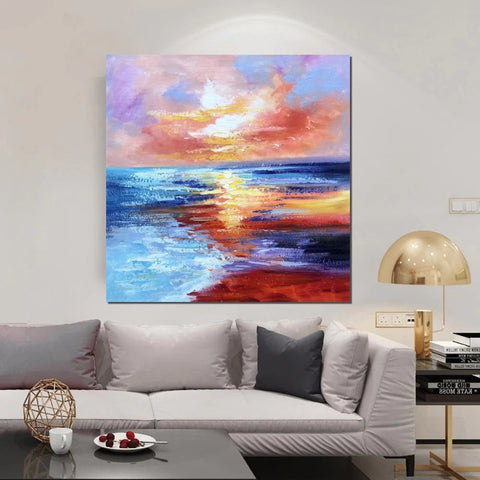 Sunset Painting, Acrylic Paintings for Living Room, Abstract Acrylic Painting, Abstract Landscape Paintings, Simple Painting Ideas for Bedroom, Large Abstract Canvas Paintings-artworkcanvas