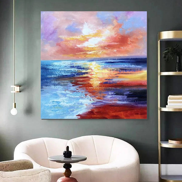 Sunset Painting, Acrylic Paintings for Living Room, Abstract Acrylic Painting, Abstract Landscape Paintings, Simple Painting Ideas for Bedroom, Large Abstract Canvas Paintings-artworkcanvas