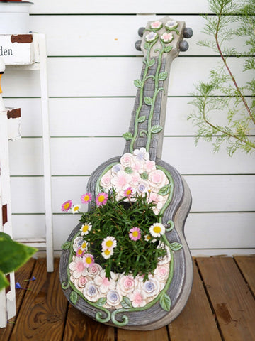 Unique Guitar Flowerpot for Garden Ornaments, Modern Garden Flower Pot, Beautiful Guitar Flowerpot, Villa Outdoor Decor Gardening Ideas-artworkcanvas