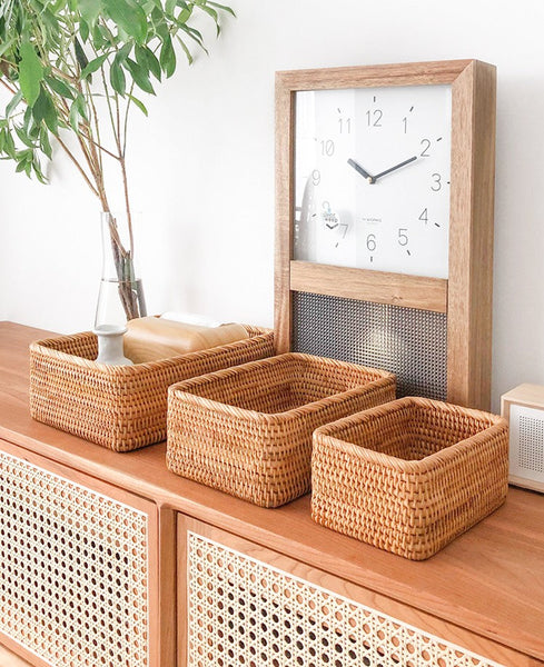 Rectangular Storage Basket for Living Room, Small Kitchen Storage Baskets, Woven Storage Baskets, Rattan Storage Baskets for Shelves-artworkcanvas