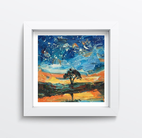 Landscape Painting, Starry Night Sky Painting, Small Oil Painting, Heavy Texture Oil Painting, 10X10 inch-artworkcanvas